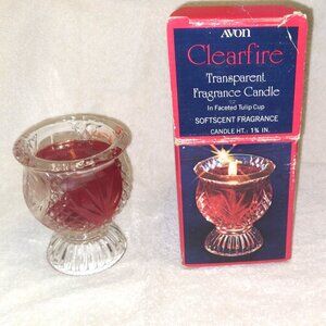 Vintage Avon Clearfire Transparent Fragrance Candle in Faceted Tulip Cup